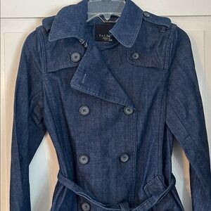 Talbots Women’s Denim Trench Coat Blue Size 2 Petite Career Transitional